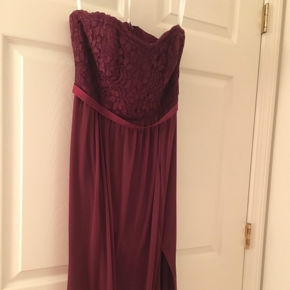 David’s Bridal Wine Lace Strapless